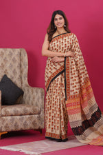Load image into Gallery viewer, Mulmul Cotton Saree with Hand Block Print - Shivanya Handicrafts Women's Traditional Indian Wear