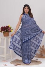 Load image into Gallery viewer, Mulmul Cotton Saree with Hand Block Print - Shivanya Handicrafts Women's Traditional Indian Wear