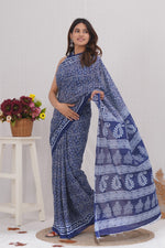 Load image into Gallery viewer, Mulmul Cotton Saree with Hand Block Print - Shivanya Handicrafts Women's Traditional Indian Wear