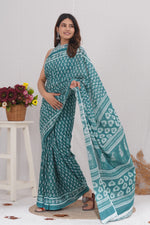 Load image into Gallery viewer, Mulmul Cotton Saree with Hand Block Print - Shivanya Handicrafts Women's Traditional Indian Wear
