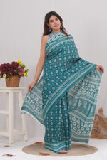 Load image into Gallery viewer, Mulmul Cotton Saree with Hand Block Print - Shivanya Handicrafts Women's Traditional Indian Wear