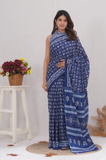 Load image into Gallery viewer, Mulmul Cotton Saree with Hand Block Print - Shivanya Handicrafts Women's Traditional Indian Wear