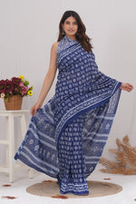 Load image into Gallery viewer, Mulmul Cotton Saree with Hand Block Print - Shivanya Handicrafts Women's Traditional Indian Wear
