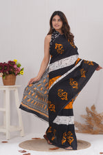 Load image into Gallery viewer, Mulmul Cotton Saree with Hand Wax Batik Print - Shivanya Handicrafts Women's Traditional Indian Wear