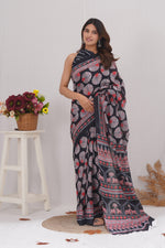 Load image into Gallery viewer, Mulmul Cotton Saree with Hand Block Print - Shivanya Handicrafts Women's Traditional Indian Wear