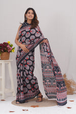 Load image into Gallery viewer, Mulmul Cotton Saree with Hand Block Print - Shivanya Handicrafts Women's Traditional Indian Wear