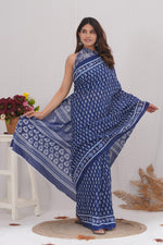 Load image into Gallery viewer, Mulmul Cotton Saree with Hand Block Print - Shivanya Handicrafts Women's Traditional Indian Wear