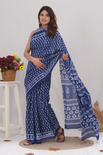 Load image into Gallery viewer, Mulmul Cotton Saree with Hand Block Print - Shivanya Handicrafts Women's Traditional Indian Wear