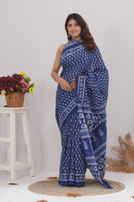 Load image into Gallery viewer, Mulmul Cotton Saree with Hand Block Print - Shivanya Handicrafts Women's Traditional Indian Wear