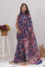 Load image into Gallery viewer, Mulmul Cotton Saree with Hand Block Print - Shivanya Handicrafts Women's Traditional Indian Wear