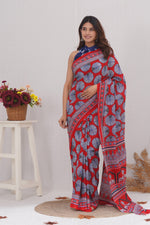 Load image into Gallery viewer, Mulmul Cotton Saree with Hand Block Print - Shivanya Handicrafts Women's Traditional Indian Wear