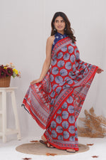 Load image into Gallery viewer, Mulmul Cotton Saree with Hand Block Print - Shivanya Handicrafts Women's Traditional Indian Wear