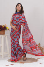 Load image into Gallery viewer, Mulmul Cotton Saree with Hand Block Print - Shivanya Handicrafts Women's Traditional Indian Wear