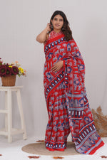 Load image into Gallery viewer, Mulmul Cotton Saree with Hand Block Print - Shivanya Handicrafts Women's Traditional Indian Wear