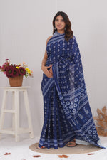 Load image into Gallery viewer, Mulmul Cotton Saree with Hand Block Print - Shivanya Handicrafts Women's Traditional Indian Wear
