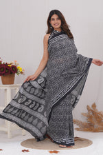 Load image into Gallery viewer, Mulmul Cotton Saree with Hand Block Print - Shivanya Handicrafts Women's Traditional Indian Wear