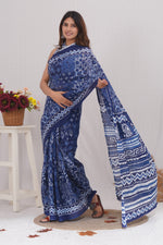 Load image into Gallery viewer, Mulmul Cotton Saree with Hand Block Print - Shivanya Handicrafts Women's Traditional Indian Wear