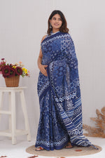 Load image into Gallery viewer, Mulmul Cotton Saree with Hand Block Print - Shivanya Handicrafts Women's Traditional Indian Wear