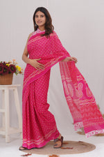 Load image into Gallery viewer, Mulmul Cotton Saree with Hand Block Print - Shivanya Handicrafts Women's Traditional Indian Wear