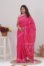 Load image into Gallery viewer, Mulmul Cotton Saree with Hand Block Print - Shivanya Handicrafts Women's Traditional Indian Wear