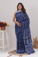 Load image into Gallery viewer, Mulmul Cotton Saree with Hand Block Print - Shivanya Handicrafts Women's Traditional Indian Wear