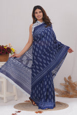 Load image into Gallery viewer, Mulmul Cotton Saree with Hand Block Print - Shivanya Handicrafts Women's Traditional Indian Wear
