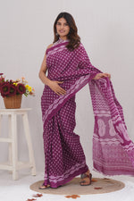 Load image into Gallery viewer, Mulmul Cotton Saree with Hand Block Print - Shivanya Handicrafts Women's Traditional Indian Wear