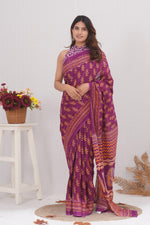 Load image into Gallery viewer, Mulmul Cotton Saree with Hand Block Print - Shivanya Handicrafts Women's Traditional Indian Wear