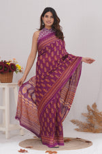Load image into Gallery viewer, Mulmul Cotton Saree with Hand Block Print - Shivanya Handicrafts Women's Traditional Indian Wear