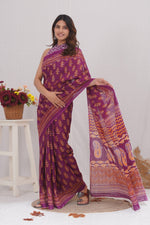Load image into Gallery viewer, Mulmul Cotton Saree with Hand Block Print - Shivanya Handicrafts Women's Traditional Indian Wear