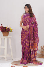 Load image into Gallery viewer, Mulmul Cotton Saree with Hand Block Print - Shivanya Handicrafts Women's Traditional Indian Wear