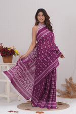 Load image into Gallery viewer, Mulmul Cotton Saree with Hand Block Print - Shivanya Handicrafts Women's Traditional Indian Wear