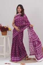 Load image into Gallery viewer, Mulmul Cotton Saree with Hand Block Print - Shivanya Handicrafts Women's Traditional Indian Wear