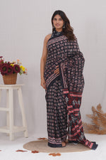 Load image into Gallery viewer, Mulmul Cotton Saree with Hand Block Print - Shivanya Handicrafts Women's Traditional Indian Wear