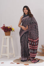 Load image into Gallery viewer, Mulmul Cotton Saree with Hand Block Print - Shivanya Handicrafts Women's Traditional Indian Wear