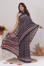 Load image into Gallery viewer, Mulmul Cotton Saree with Hand Block Print - Shivanya Handicrafts Women's Traditional Indian Wear