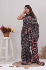 Load image into Gallery viewer, Mulmul Cotton Saree with Hand Block Print - Shivanya Handicrafts Women's Traditional Indian Wear
