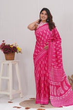 Load image into Gallery viewer, Mulmul Cotton Saree with Hand Block Print - Shivanya Handicrafts Women's Traditional Indian Wear