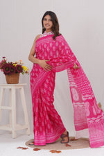 Load image into Gallery viewer, Mulmul Cotton Saree with Hand Block Print - Shivanya Handicrafts Women's Traditional Indian Wear