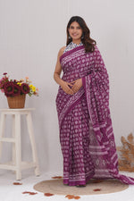 Load image into Gallery viewer, Mulmul Cotton Saree with Hand Block Print - Shivanya Handicrafts Women's Traditional Indian Wear