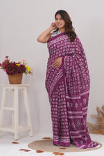 Load image into Gallery viewer, Mulmul Cotton Saree with Hand Block Print - Shivanya Handicrafts Women's Traditional Indian Wear