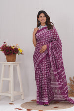 Load image into Gallery viewer, Mulmul Cotton Saree with Hand Block Print - Shivanya Handicrafts Women's Traditional Indian Wear