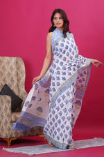 Load image into Gallery viewer, Mulmul Cotton Saree with Hand Block Print - Shivanya Handicrafts Women's Traditional Indian Wear