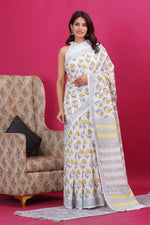 Load image into Gallery viewer, Mulmul Cotton Saree with Hand Block Print - Shivanya Handicrafts Women's Traditional Indian Wear