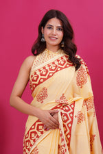 Load image into Gallery viewer, Mulmul Cotton Saree with Hand Block Print - Shivanya Handicrafts Women's Traditional Indian Wear