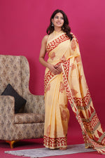 Load image into Gallery viewer, Mulmul Cotton Saree with Hand Block Print - Shivanya Handicrafts Women's Traditional Indian Wear