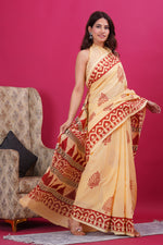 Load image into Gallery viewer, Mulmul Cotton Saree with Hand Block Print - Shivanya Handicrafts Women's Traditional Indian Wear