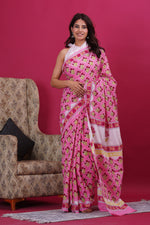 Load image into Gallery viewer, Mulmul Cotton Saree with Hand Block Print - Shivanya Handicrafts Women's Traditional Indian Wear