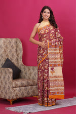 Load image into Gallery viewer, Mulmul Cotton Saree with Hand Block Print - Shivanya Handicrafts Women's Traditional Indian Wear