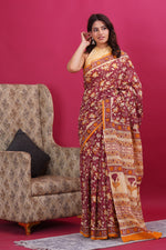 Load image into Gallery viewer, Mulmul Cotton Saree with Hand Block Print - Shivanya Handicrafts Women's Traditional Indian Wear
